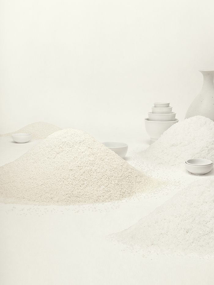 우리민족에게 가장 중요한 쌀과 소금, 백자를 조화롭게 연출해 백색을 표현하였다. 사진은 구본창, KF 003